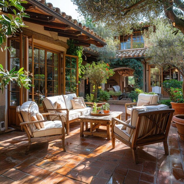 Photo mediterranean patio with olive trees