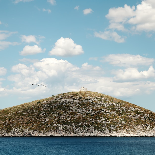 Mediterranean Sea .Clear dark blue water.Greece landscape.