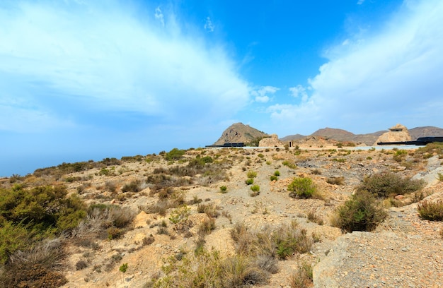 Mediterranean Sea summer coast and Castillitos Bateria. View from Tinoso cape (Cartagena, Spain).