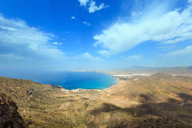 Mediterranean Sea summer coastline. Top view from Tinoso cape (Cartagena, Spain).