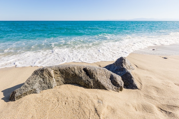 Mediterranean seascape, blue sea, rocks on the coast