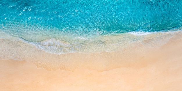 Mediterranean seaside landscape waves, blue sea water sunny day. Top view tropical shore coast