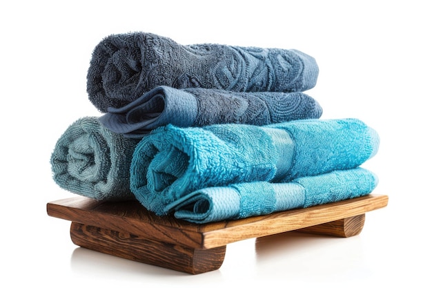 Mediterranean spa towels rack photo on white background