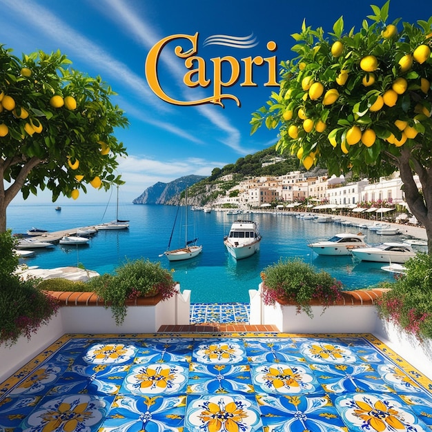 Mediterranean Tranquility A Coastal View from a Vibrant Terrace in Capri