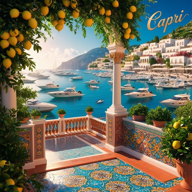 Mediterranean Tranquility A Coastal View from a Vibrant Terrace in Capri