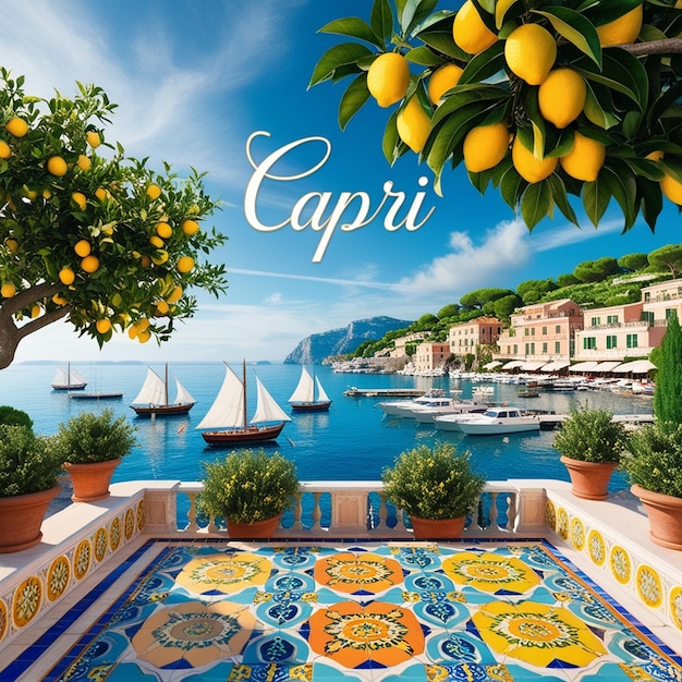 Photo mediterranean tranquility a coastal view from a vibrant terrace in capri