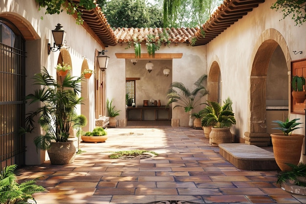 Photo mediterraneanstyle courtyard with tile flooring oc