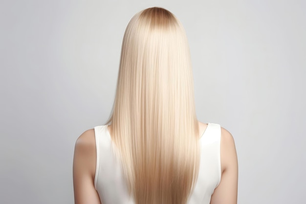 Medium Length Blonde Straight Hair Rear View On White Background Generative AI