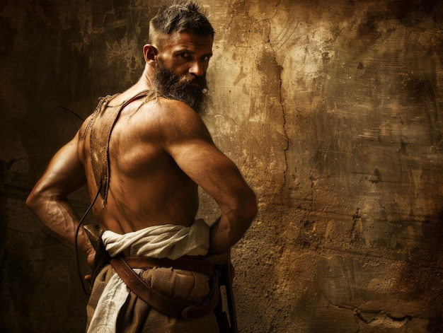 Medium shot of ancient greek man waist high shot photography themed background