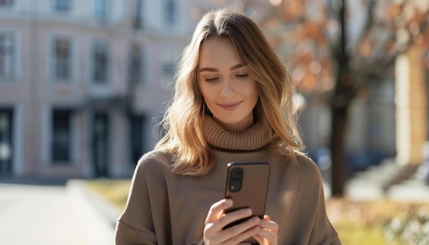 Photo medium shot beautiful woman holding a smartphone