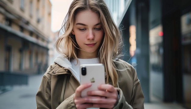 Medium shot beautiful woman holding a smartphone