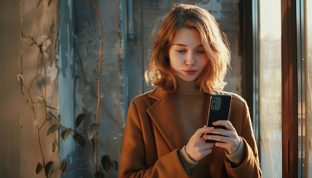 Photo medium shot beautiful woman holding a smartphone