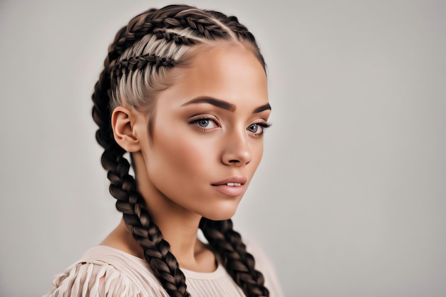 Medium shot beautiful woman with braids