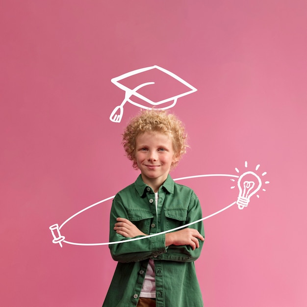 Medium shot boy posing with graduation background