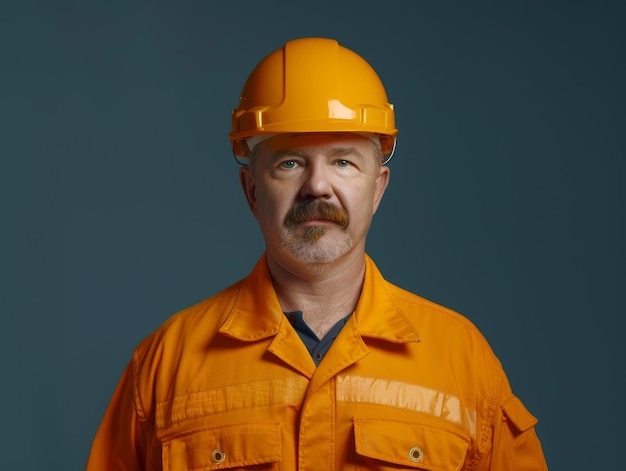 Photo medium shot of construction worker man with helmet waist high shot photography themed background