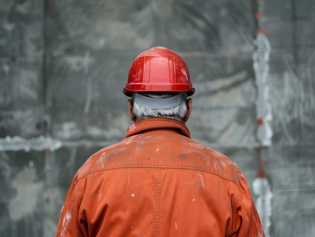 Photo medium shot of construction worker man with helmet waist high shot photography themed background