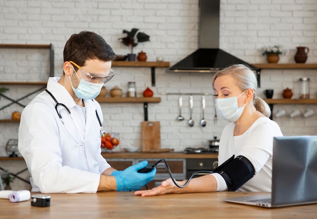 Medium shot doctor checking woman