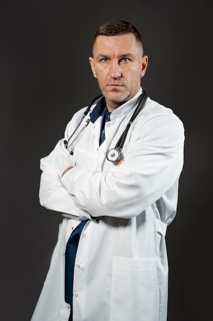 Medium shot doctor with stethoscope