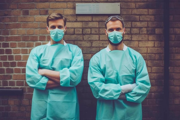 Photo medium shot doctors wearing face masks