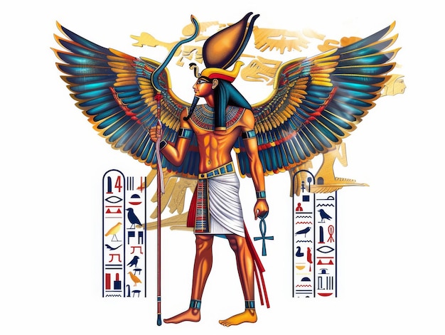 Photo medium shot of egyptian god ra holding ankh waisthigh photography