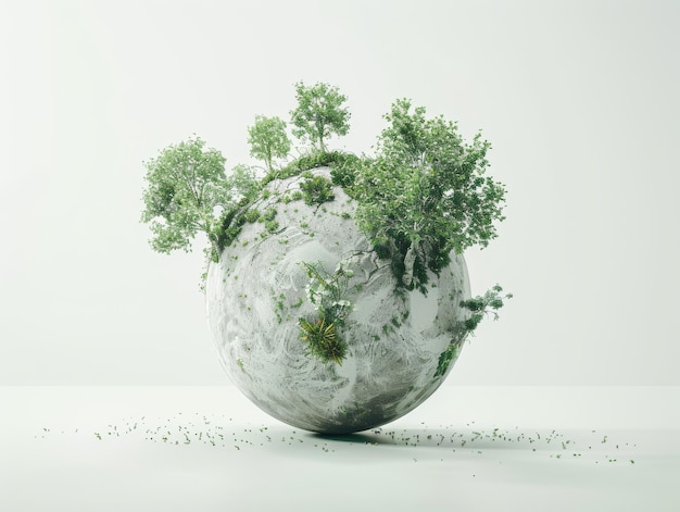 Photo medium shot of a globe with plants and trees growing on it highlighting environmental protection