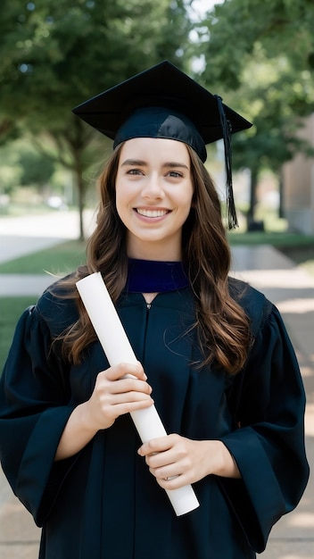 Medium shot graduate student holding diploma