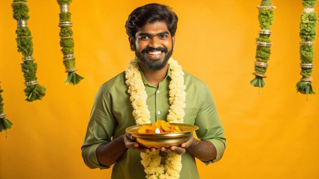 Photo medium shot man celebrating tamil new year