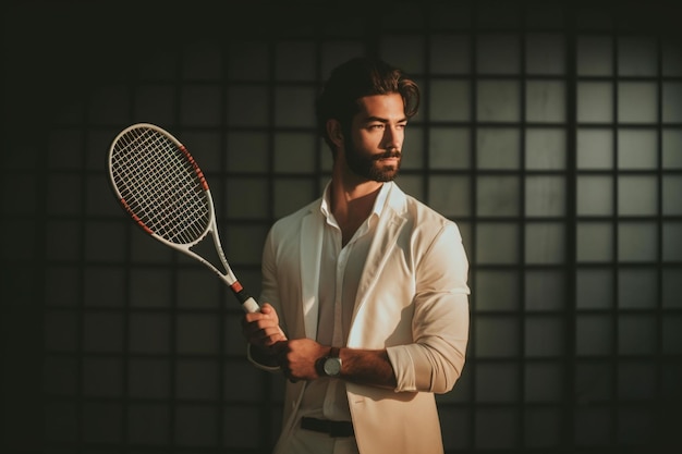 Photo medium shot of man holding racket poised for action