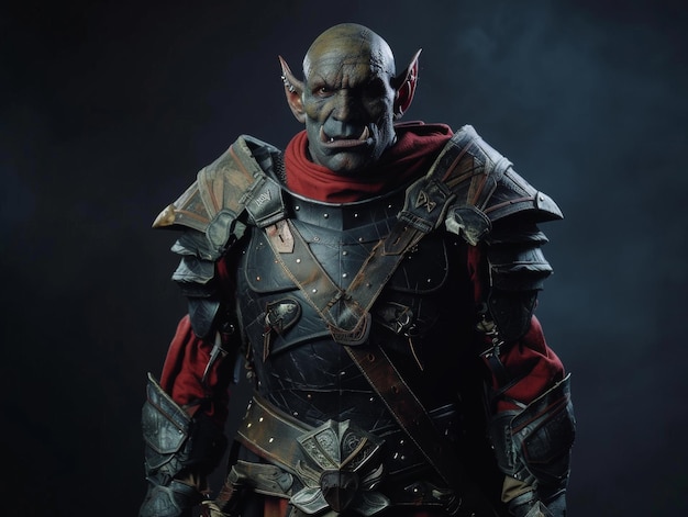 Medium shot of man orc clothing themed background in the style of fashion photograph