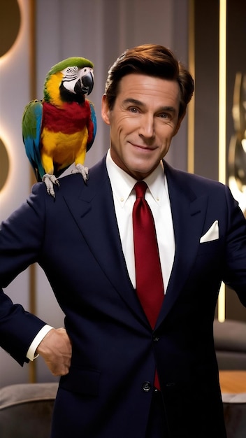 Photo medium shot man posing with parrot