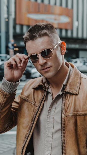 Medium shot man posing with sunglasses