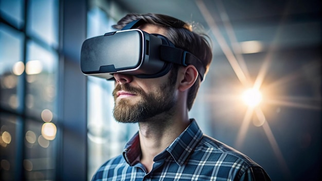 Medium shot man wearing vr glasses high resolutions