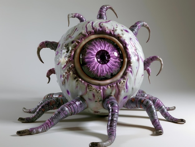 Medium shot of One eye cartoon creature with spiralshaped purple pupil and tentacles