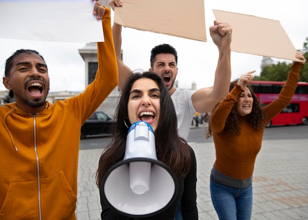 Medium shot people protesting