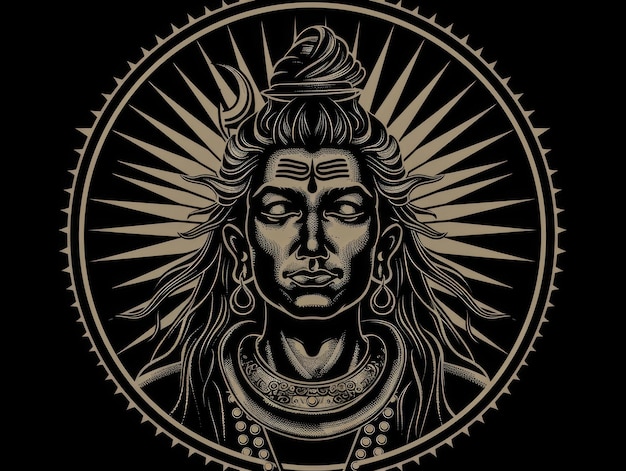 Medium shot of Powerful maha shivratri poster illustration that Shiva head on a black back