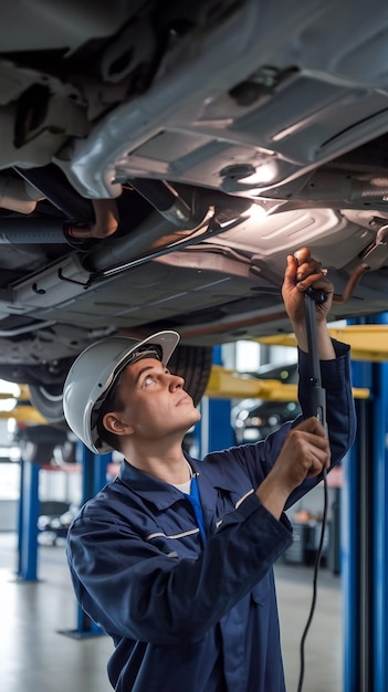 Medium shot professional checking car