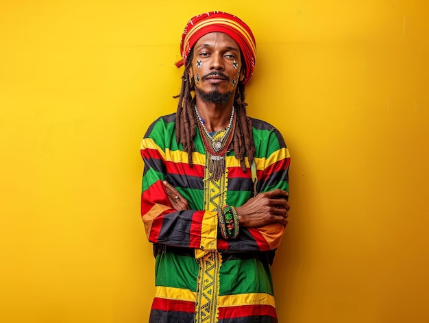 Photo medium shot of rastafarian themed background in the style of fashion photography