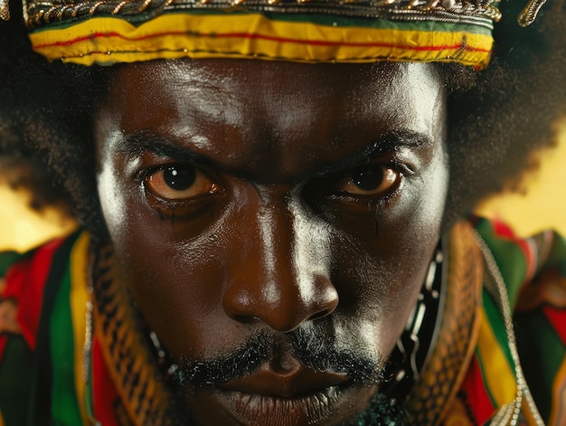 Medium shot of Rastafarian themed background in the style of fashion photography