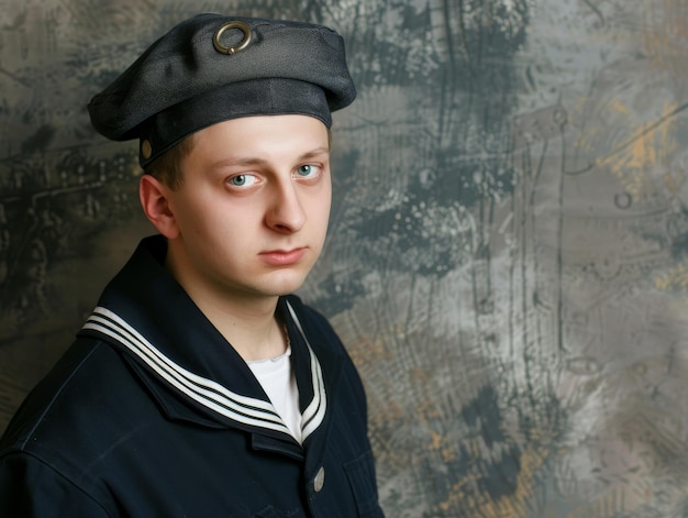 Medium shot of Sailor man in a sailor39s headdress waist high shot photography themed background