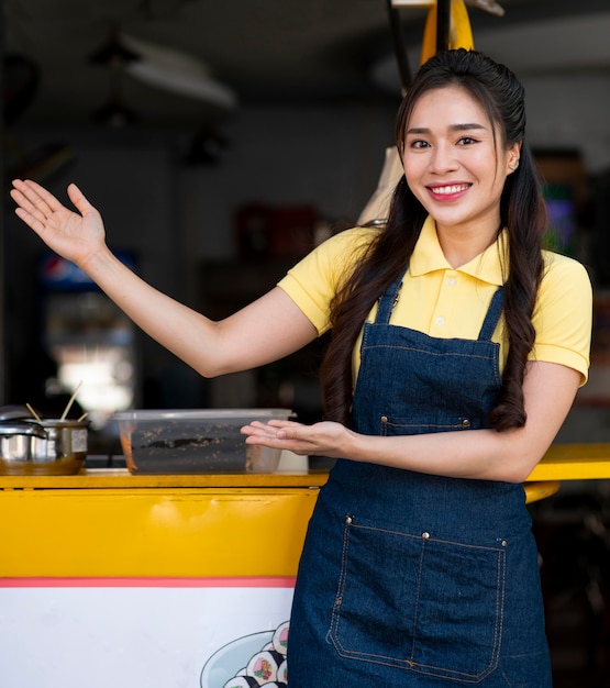 Medium shot smiley asian woman