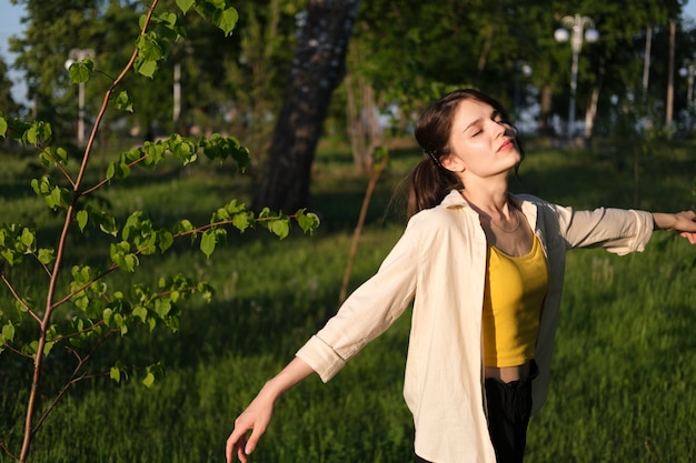 Medium shot woman enjoying nature