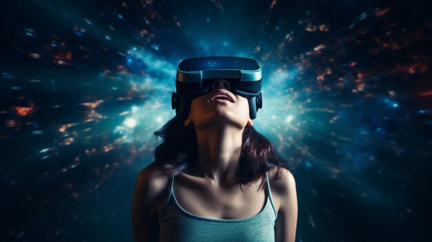 Medium shot woman experiencing virtual reality