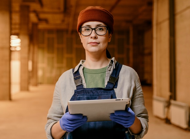 Medium shot woman holding tablet