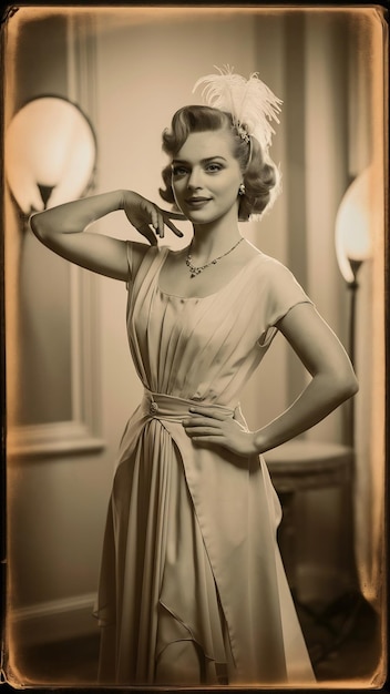 Photo medium shot woman posing vintage portrt