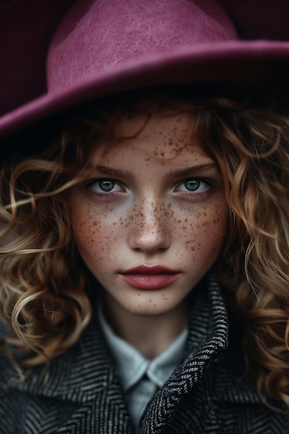 Medium shot young model posing with hat