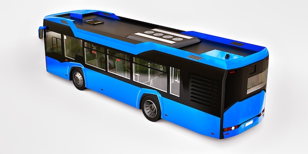 Mediun urban blue bus on a white isolated background. 3d rendering.