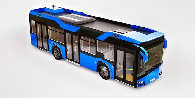 Mediun urban blue bus on a white isolated space. 3d rendering.