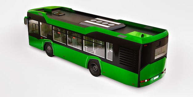 Mediun urban green bus on a white background. 3d rendering.