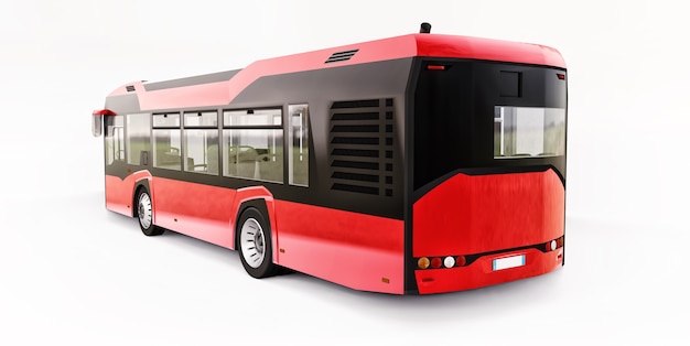 Mediun urban red bus on a white isolated background. 3d rendering.