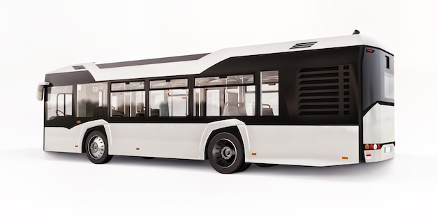 Mediun urban white bus on a white isolated background. 3d rendering.